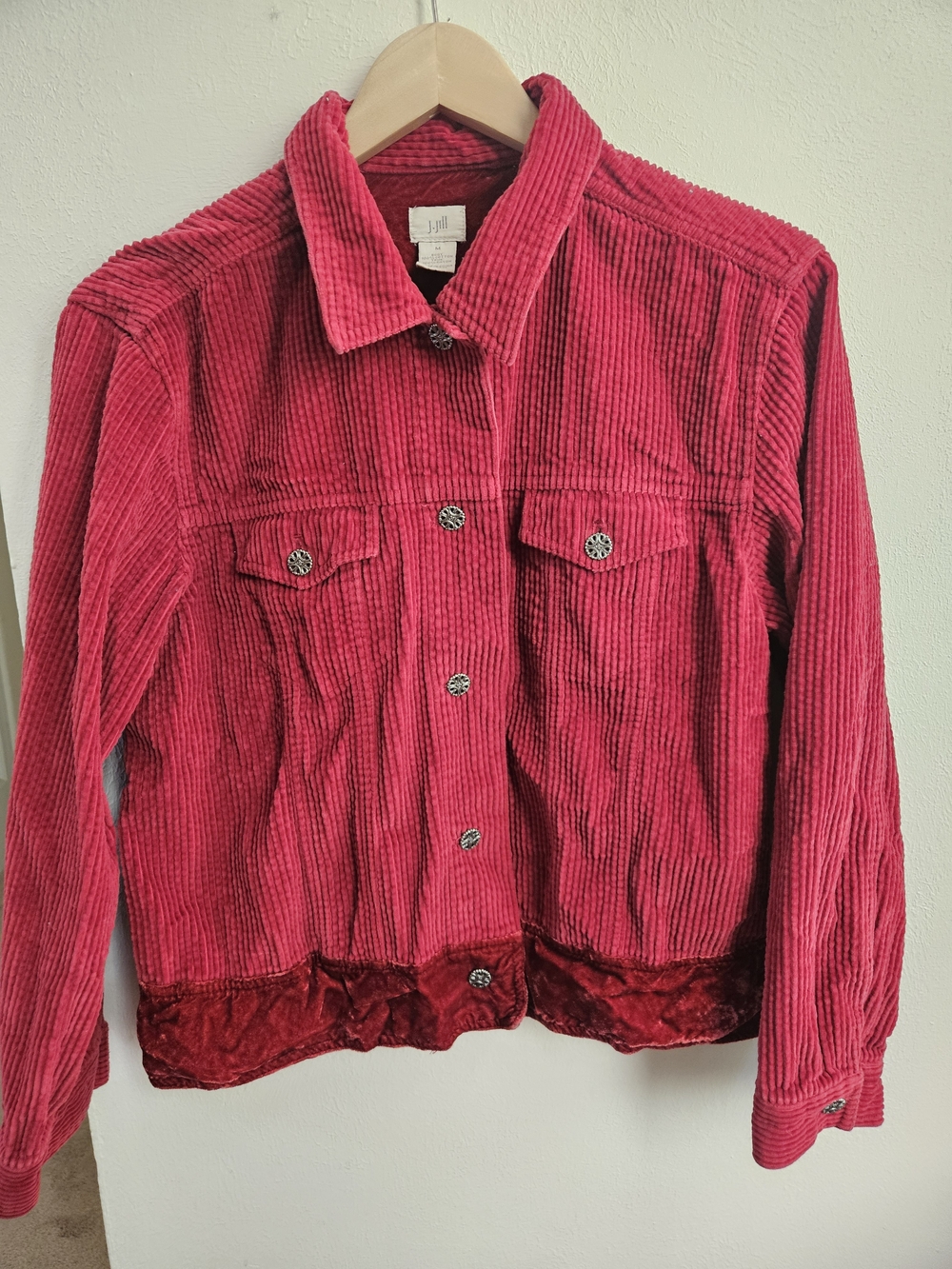 J. Jill Raspberry Red Corduroy Velvet Button Jacket